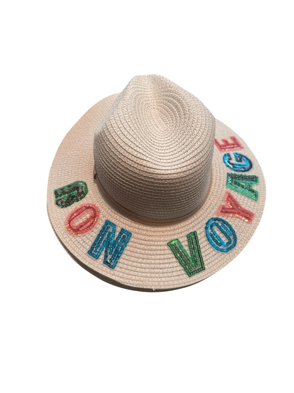 New Straw Sun Hat with Colorful 'Bon Voyage' Embroidery - Kids Accessories
